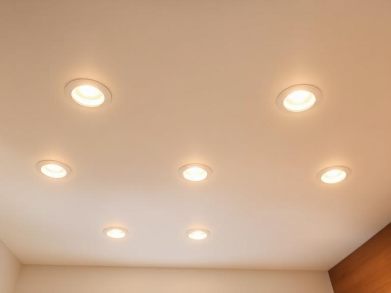 Recessed LED pot lights installed in a home ceiling